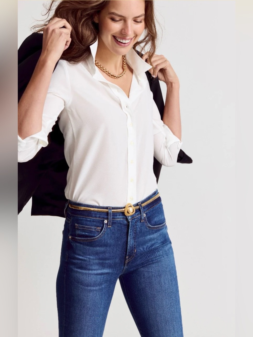 “The Signature Shirt”, Cream blouse, No Gape technology (Retail $160) - Picture 6 of 11